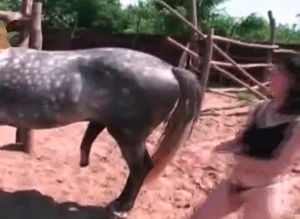 Raven-haired zoofil and her trained animal